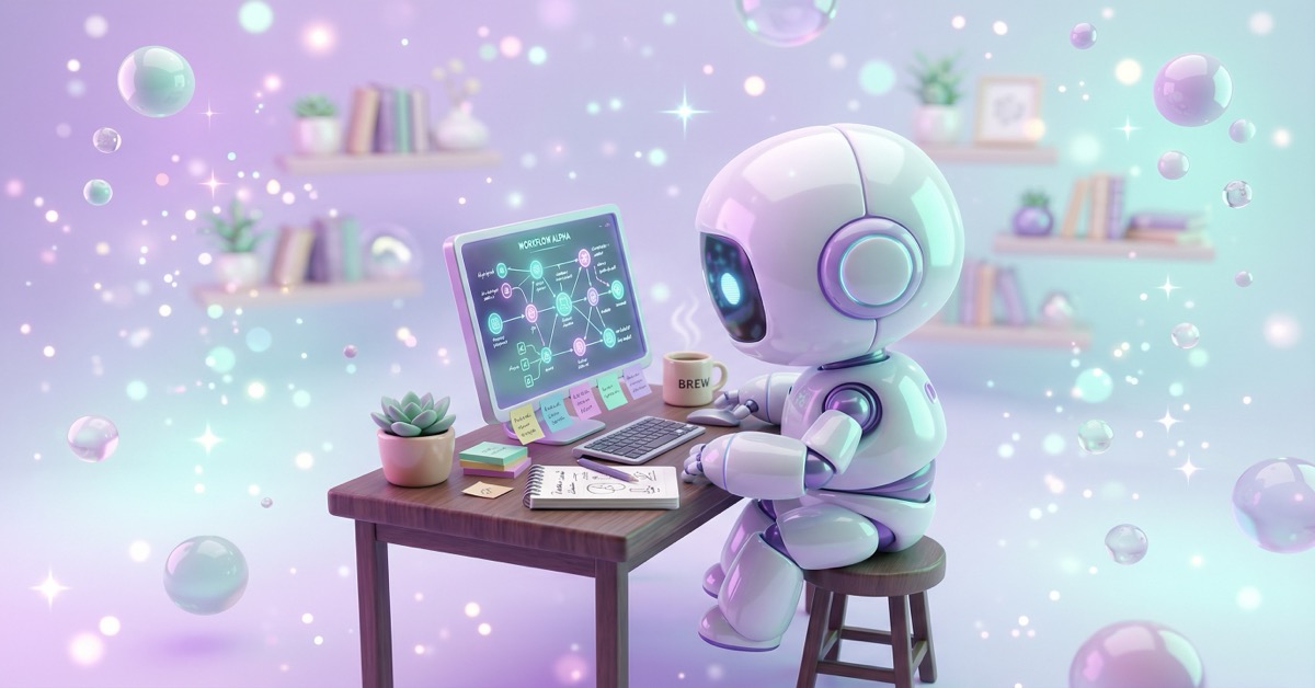 Cute robot typing an AI prompt to build an n8n workflow