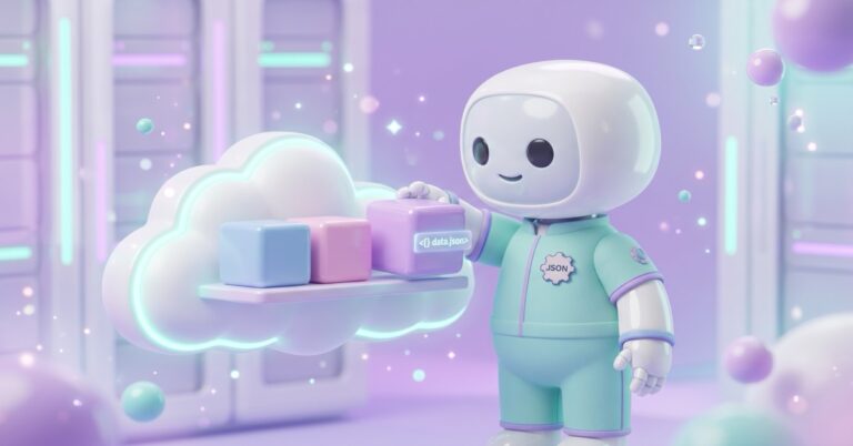 Cartoon robot saving daily n8n workflow files to a cloud shelf for safekeeping.