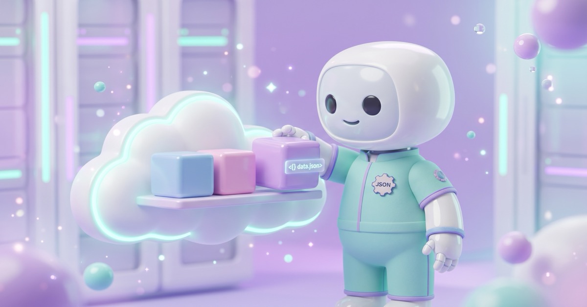 Cartoon robot saving daily n8n workflow files to a cloud shelf for safekeeping.