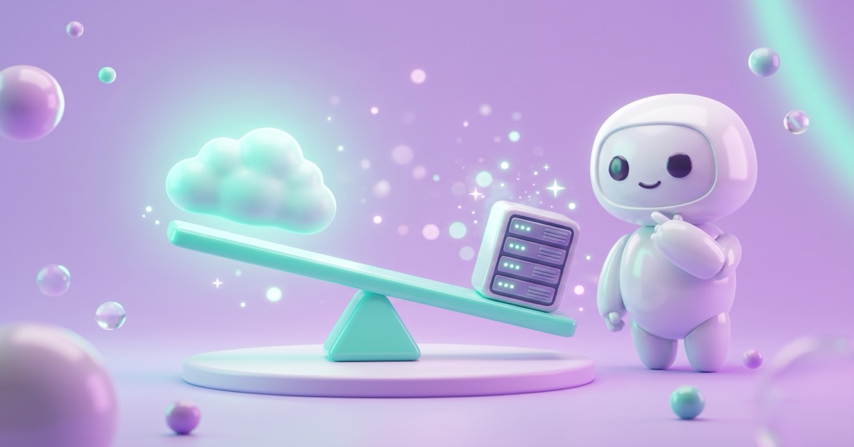 Illustration of a seesaw weighing n8n cloud against a self-hosted VPS to show the cost tipping point.