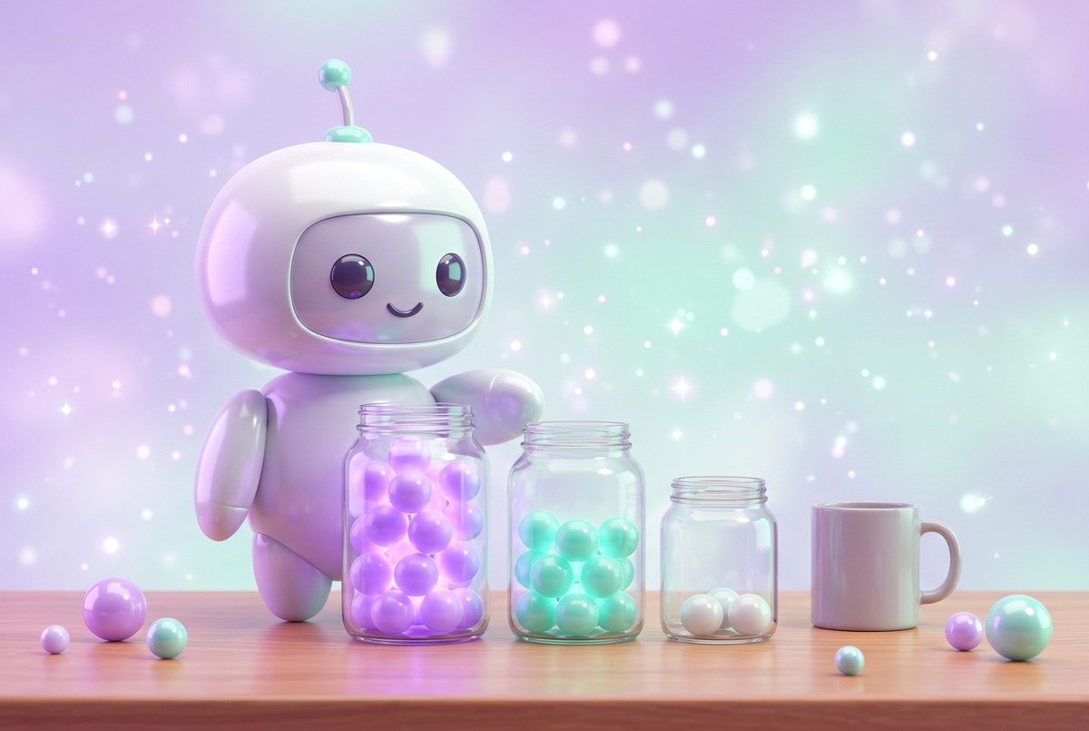 Three glass jars holding fewer orbs each, showing how a software stack cost splits across categories.