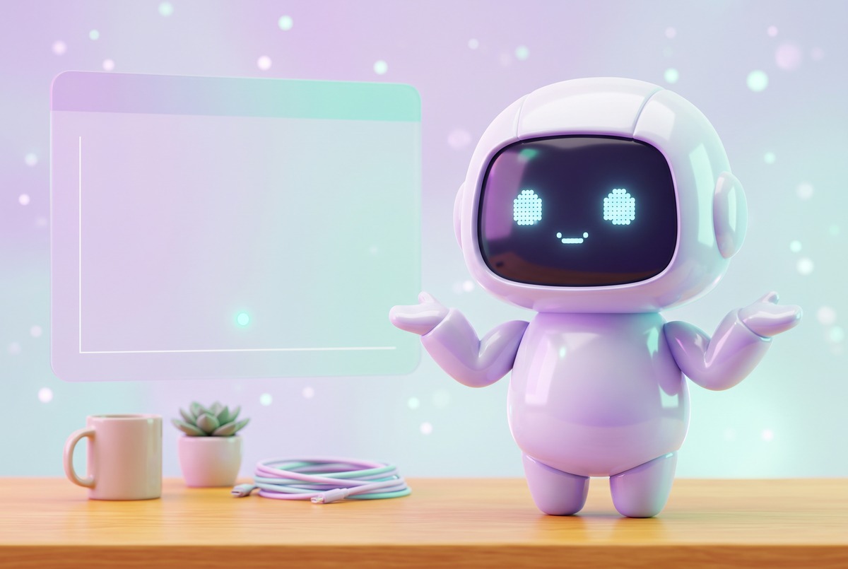 A white robot shrugs beside an almost empty chart holding a single small dot, the real result of measuring AI traffic.