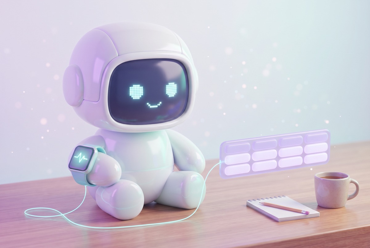 Robot wearing a smartwatch that streams into a spreadsheet row, how I sync Apple Health to Airtable