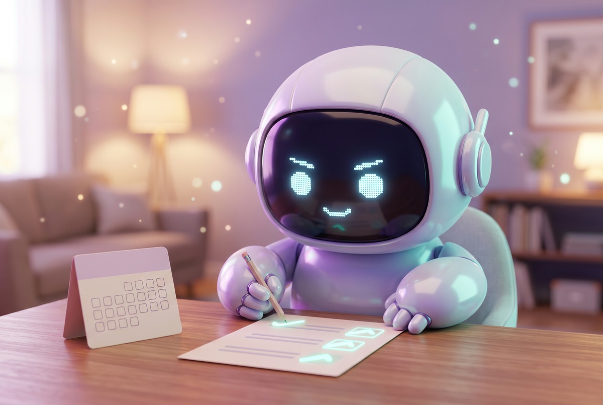Robot ticking items on a checklist beside a blank calendar, planning a re-test of ChatGPT citations