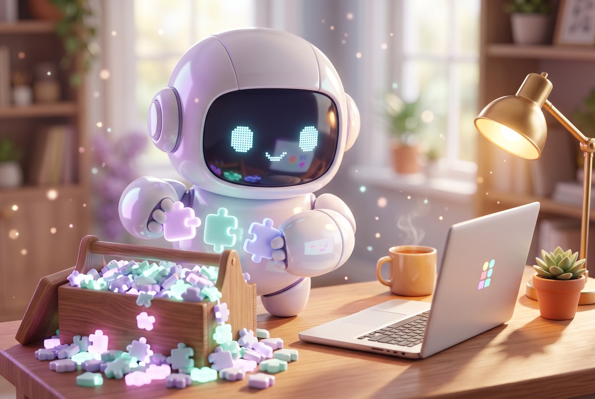 Robot picking three Claude Code plugins out of an overflowing toolbox of glowing puzzle pieces