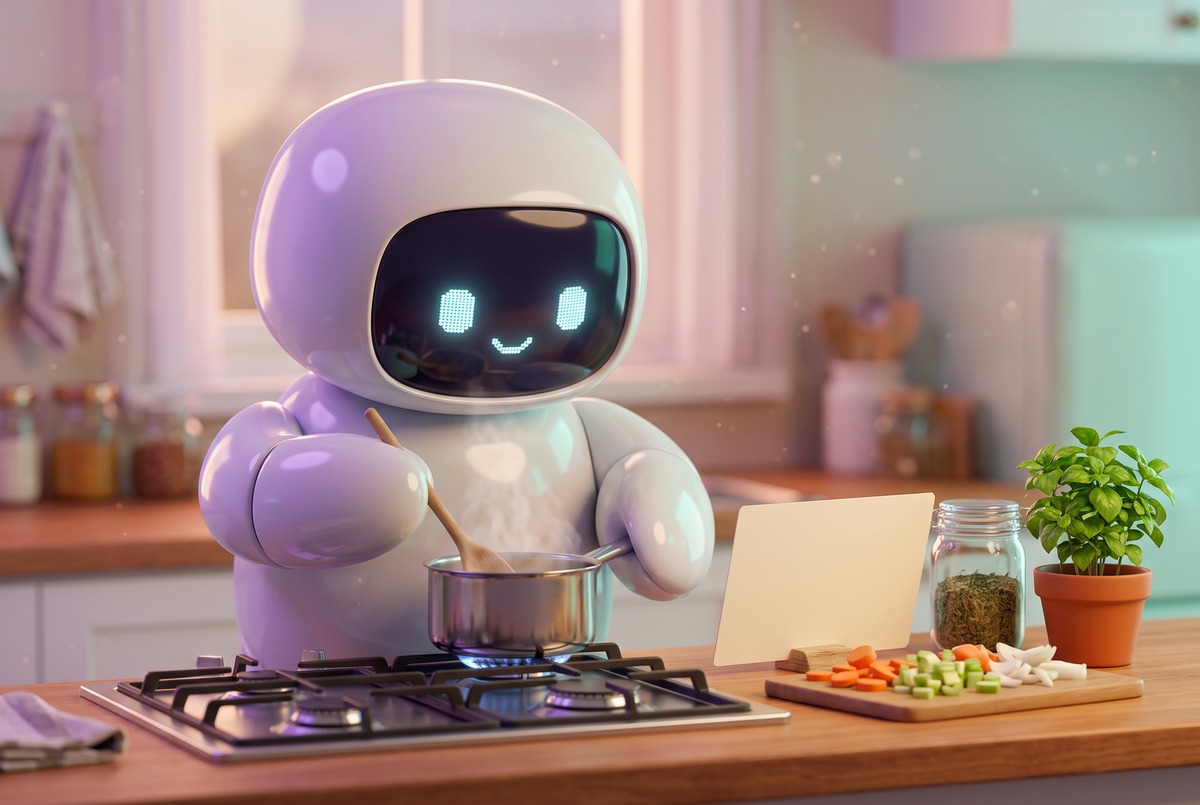 Robot cooking at the stove from a recipe saved with an app to save recipes from websites